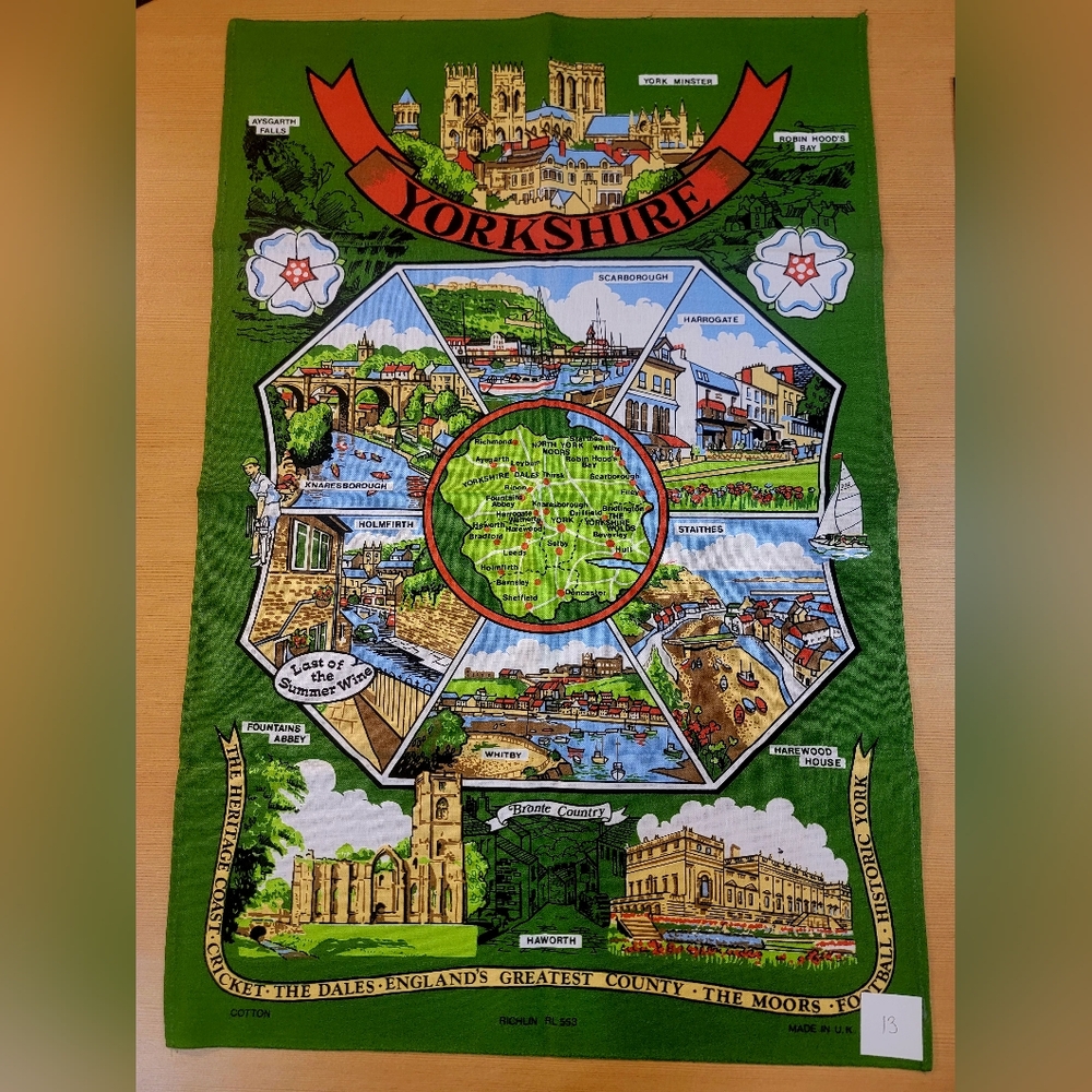 Vintage Yorkshire Tea Towel – Illustrated Map, Made in UK